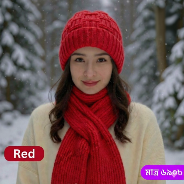 Windproof Cap With Scarf (Red)