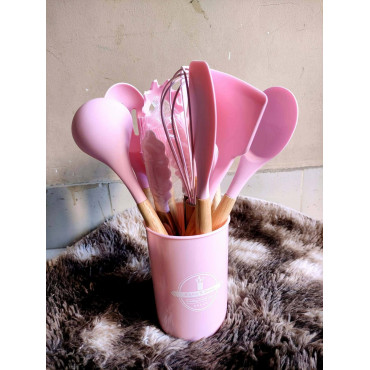 12 Pcs Silicone Spoon Set ( Pink )