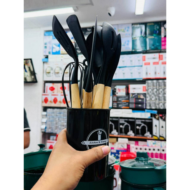 12 Pcs Silicone Spoon Set ( Black )