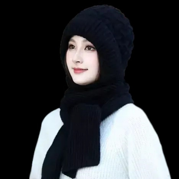 Windproof Cap with Scarf (Black)