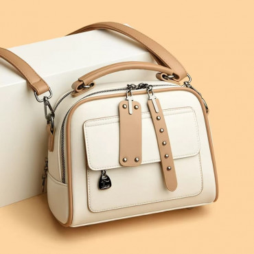 Luxury Design Soft PU Leather Lady Retro Handbag (Off White)