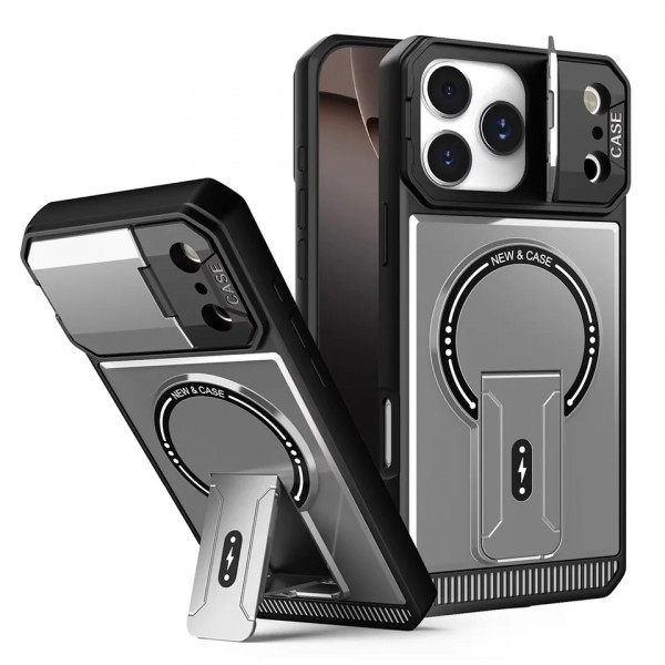Poly Carbonate CamSheell Folding Bracket Armor Magnetic Phone Case for iPhone