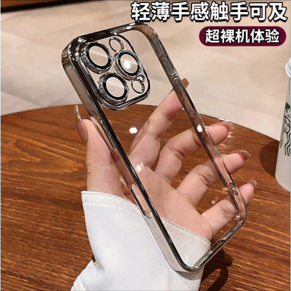 Luxury Plating Crystal Clear Anti Yellow Hard Case With Attached Camera Lens Protector 