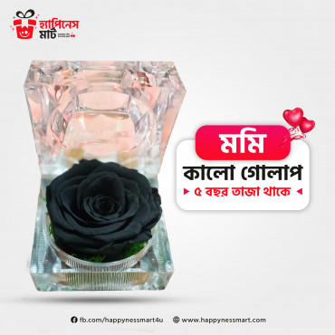 Real Preserved Black Rose in Crystal Box- ভালোবাসার স্থায়িত্ব হোক আজীবন: প্রিমিয়াম প্রিজার্ভড রোজ।