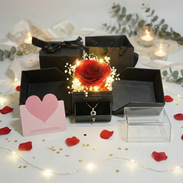 Large Preserved Rose Lighting System With Necklace Set