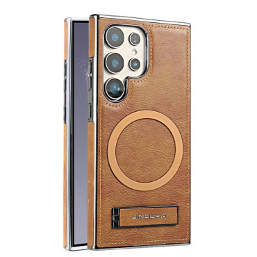 JINDUKA PU Leather & Metal MagSafe Samsung Case With Stand