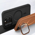 Skin Feel Shockproof PU Leather Magsafe With Camera Window Glass Case for iPhone