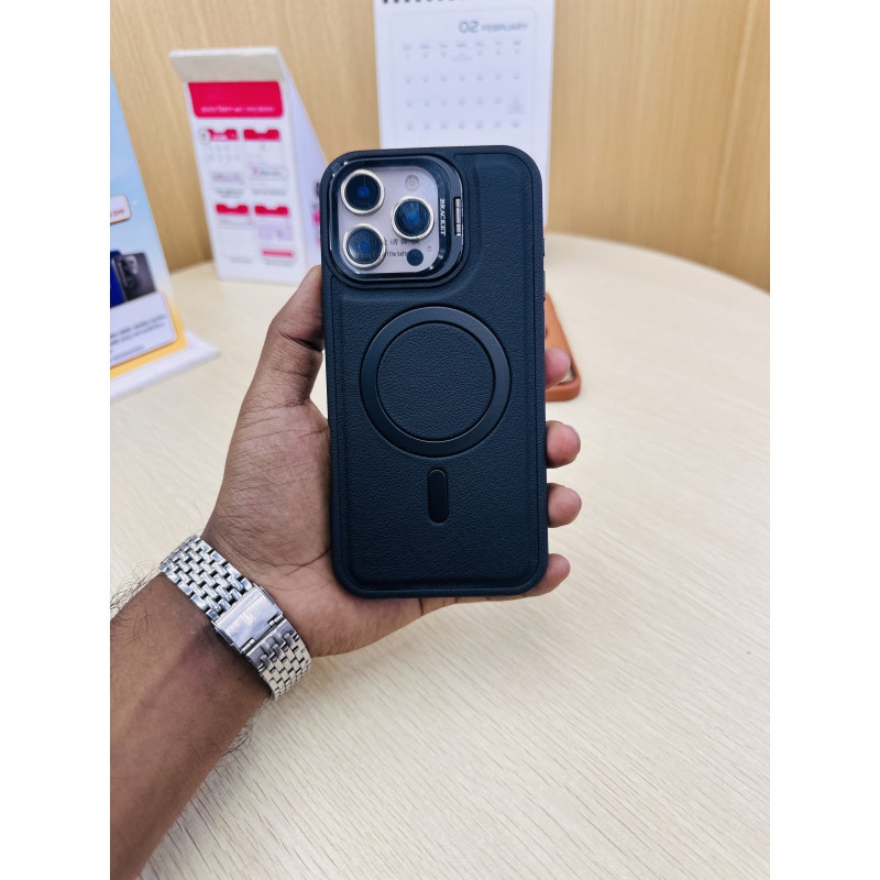 Skin Feel Shockproof PU Leather Magsafe With Camera Window Glass Case for iPhone