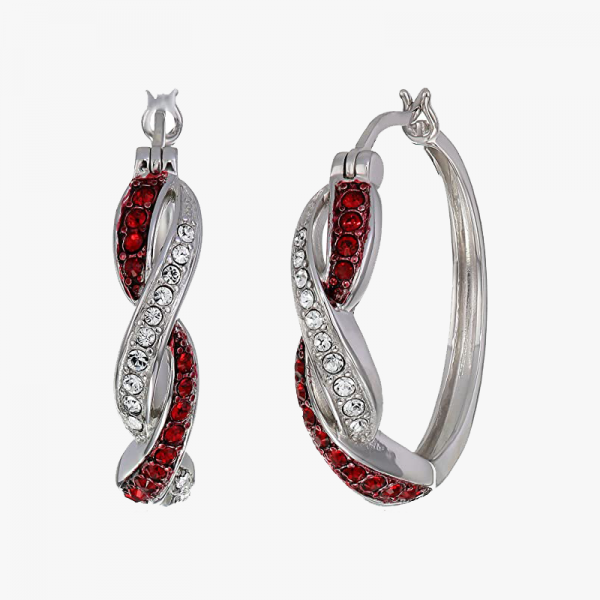Sterling Silver Siam Hoop Earrings Made with Swarovski Crystal