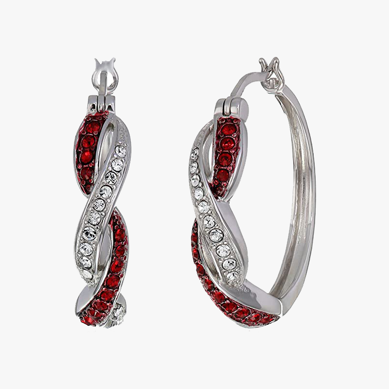 Sterling Silver Siam Hoop Earrings Made with Swarovski Crystal