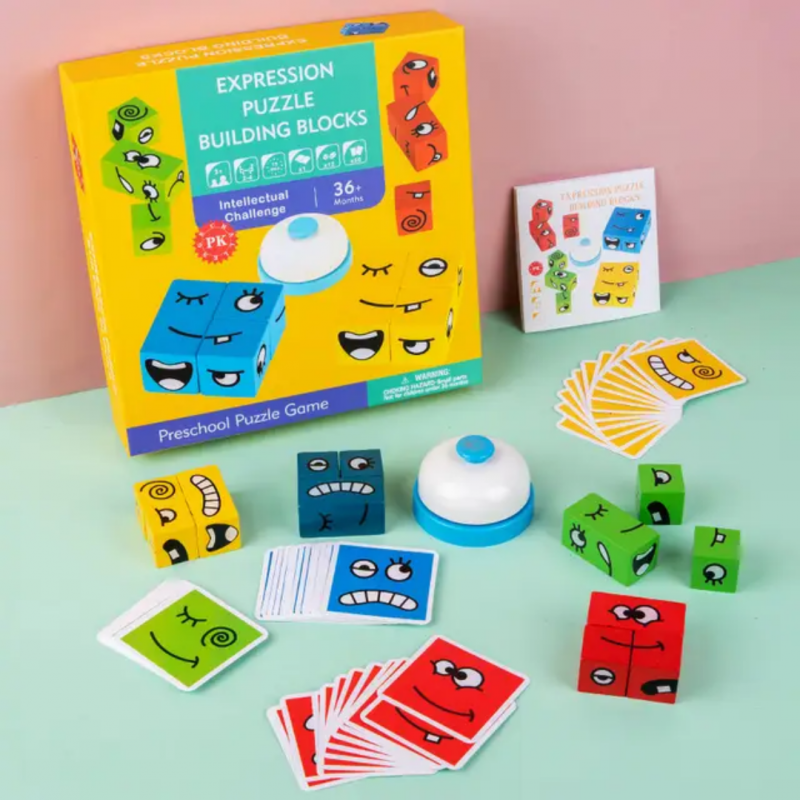 Montessori Expression Wooden Blocks Blocos for Children Kids Toys