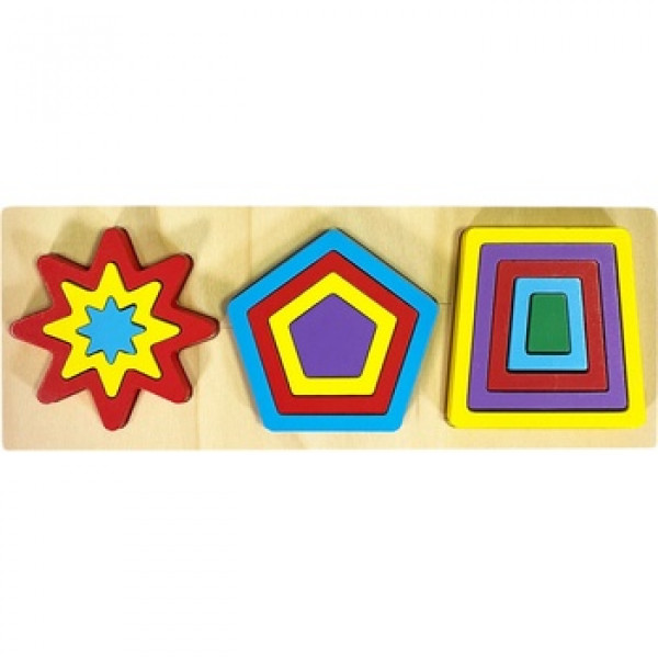Wooden Colorful 3 Shapes Puzzle Board