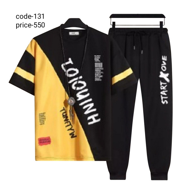 T shirt and trousers...