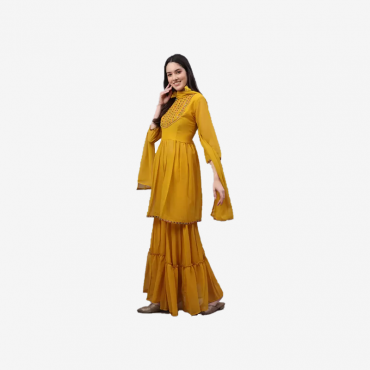 Women Kurta and Sharara Set Georgette (Yellow)