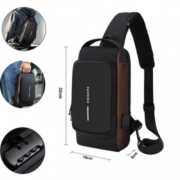 USB CHARGING ANTI THEFT SHOULDER BAG (Brown)