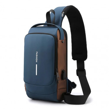 USB CHARGING ANTI THEFT SHOULDER BAG (BLUE )