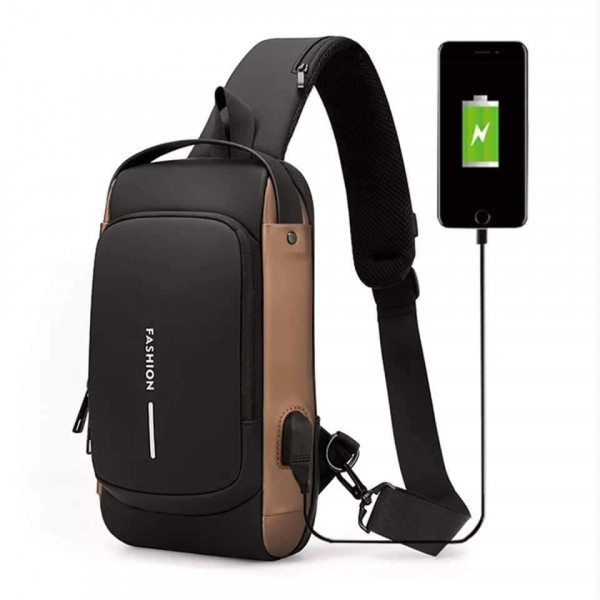 USB Charging Shoulder Bag(Brown)