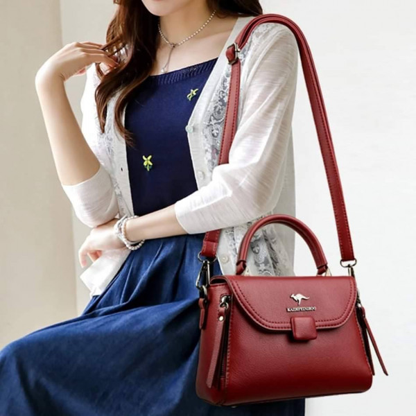 Luxury Designer Fashion High Quality Leather Kangaroo Handbag(Merun)