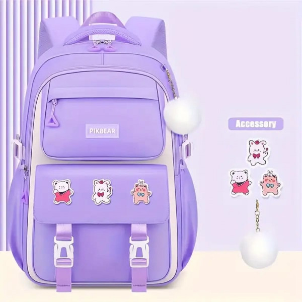 Kids Backpack Children School Bags for Girls Orthopedic Waterproof Primary Schoolbag Book Bag (Purple)