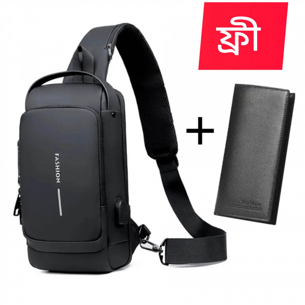 USB Charging Shoulder Bag(Black) +Wallet