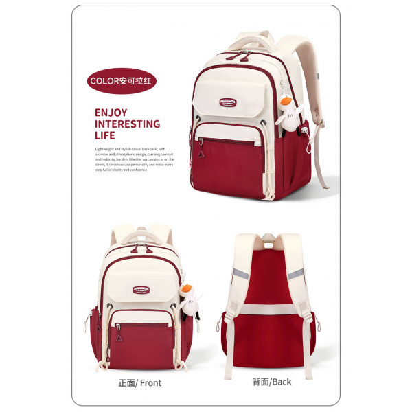  Middle School, High School, and College Students' Schoolbags Stain-Resistant Backpacks (Red)