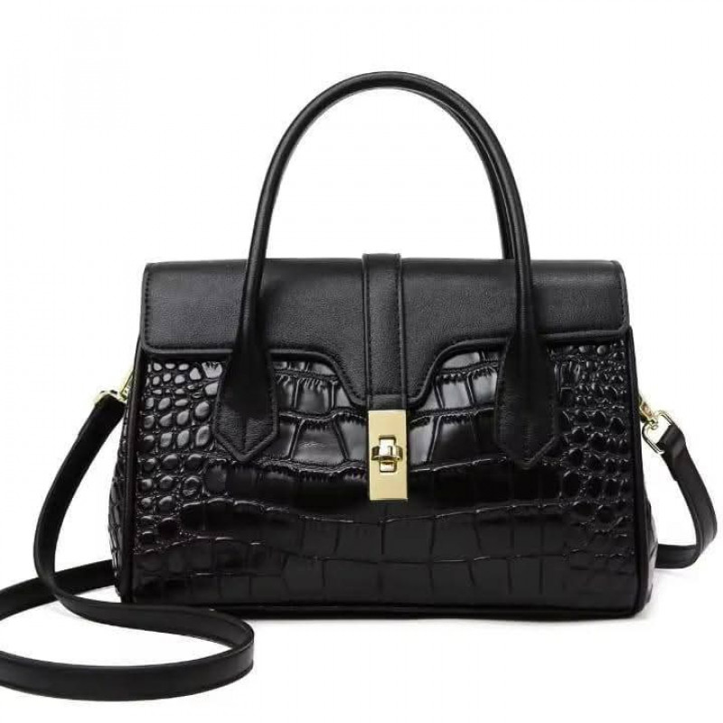 Casual Tote Luxury Leather Handbags Purse Women Bag (Black)