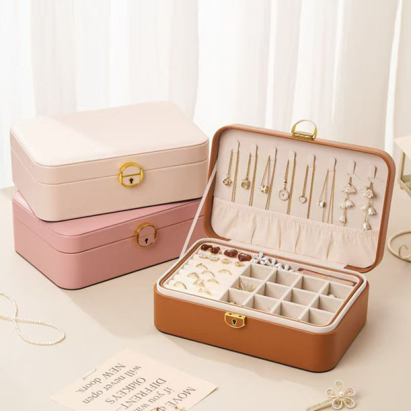 PU Leather Jewelry Earring Ring Necklace Storage Box 