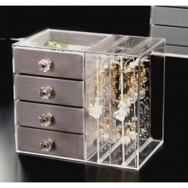 Clear Jewelry Display Organizer Earrings Ring Necklace Bracelet Stand Holder Acrylic Jewelry Storage Box with Velvet Drawer