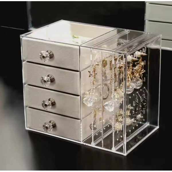 Clear Jewelry Display Organizer Earrings Ring Necklace Bracelet Stand Holder Acrylic Jewelry Storage Box with Velvet Drawer