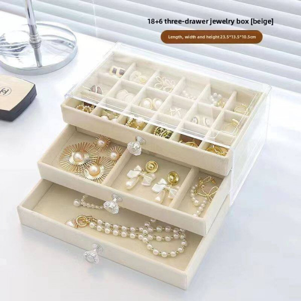  3 Drawers Velvet Jewelry Organizer Box