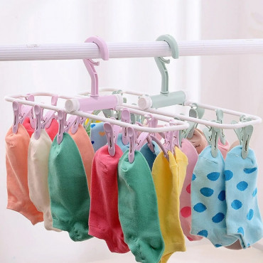 12 Clip Folding Drying Rack Multi-functional Fordable Underwear Socks Clips Plastic Clothes Clamps Hanger