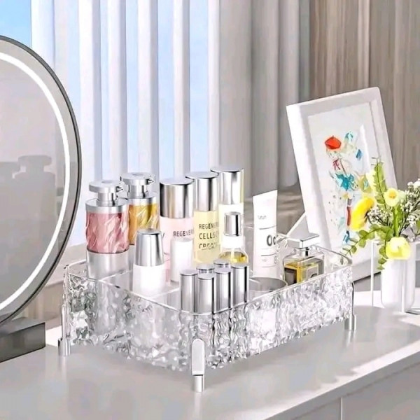 Glacier-print Desktop Makeup Organizer With Legs Clear Lipstick Split Vanity Storage Organizer Makeup Organizer Box