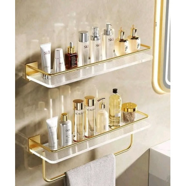 Acrylic wall mounted bathroom self with towel rack 