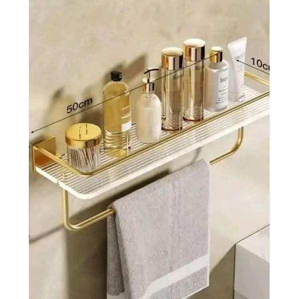 Acrylic wall mounted bathroom self with towel rack 