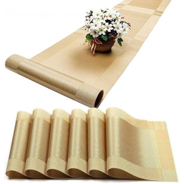 6 Pieces washable Table Mats And 1 Piece Runner for Dining Table