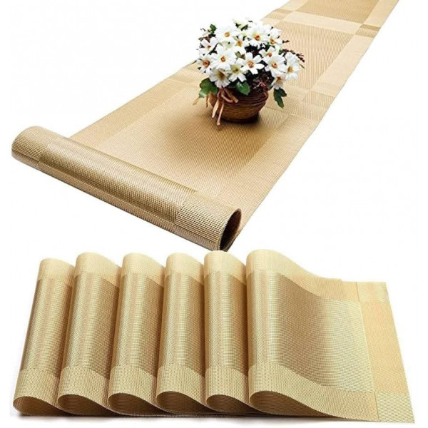 6 Pieces washable Table Mats And 1 Piece Runner for Dining Table