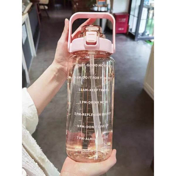 2 Liters Straw Plastic Water Bottle Large Portable Travel Bottle Sports Fitness Cup High Value Big Fat Cup Adult Universal
