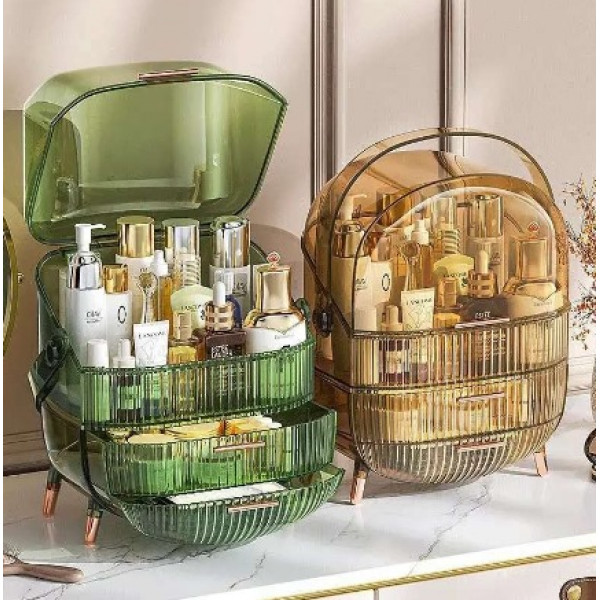 Dust & Water Proof Transparent Large Capacity Makeup Storage Box With Handle