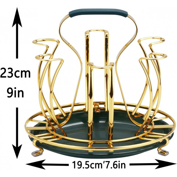 Glass Cup Mug Rack Holder Drying Hanger for Kitchen- gold Colour With Water Tray Glass Holder