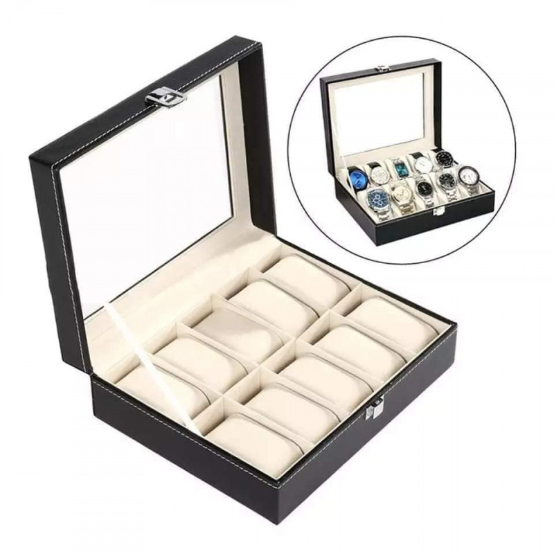 Pu Leather and Glass Watch Box