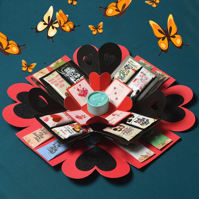 Butterfly Surprise GIFT box 3 Layer  ( With Ring )- চকলেট গিফট বাক্স ভালোবাসার জন্য।