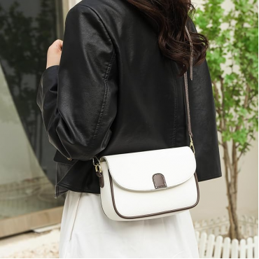 PU Leather Handbags Women Fashion Crossbody Bags(White)