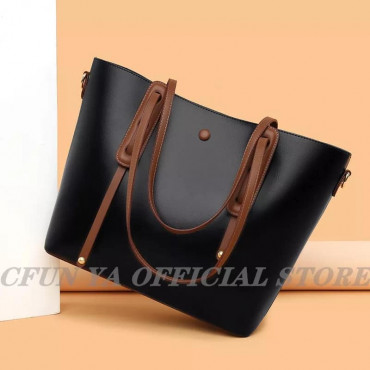 Luxury cow leather Tote bag.(Black colour)