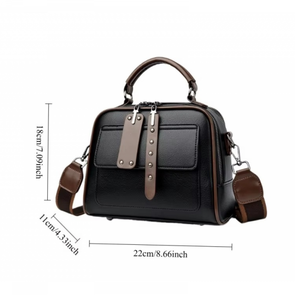 Luxury Design Soft PU Leather Lady Retro Handbag (Black)