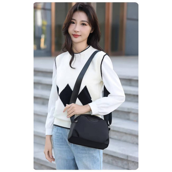 Fashion Cowhide Shoulder Bag (Black)
