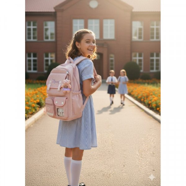 কোরিয়ান স্টাইল স্কুল ব্যাগ School Bag (Pink)