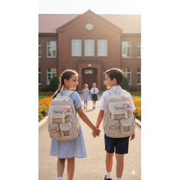 কোরিয়ান স্টাইল স্কুল ব্যাগ School Bag (Off-White)