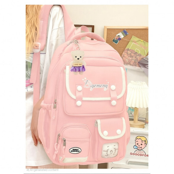 কোরিয়ান স্টাইল স্কুল ব্যাগ School Bag (Pink)