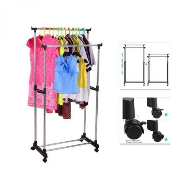 Double-Pole Telescopic Clothes Rack