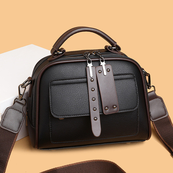 Luxury Design Soft PU Leather Lady Retro Handbag (black)